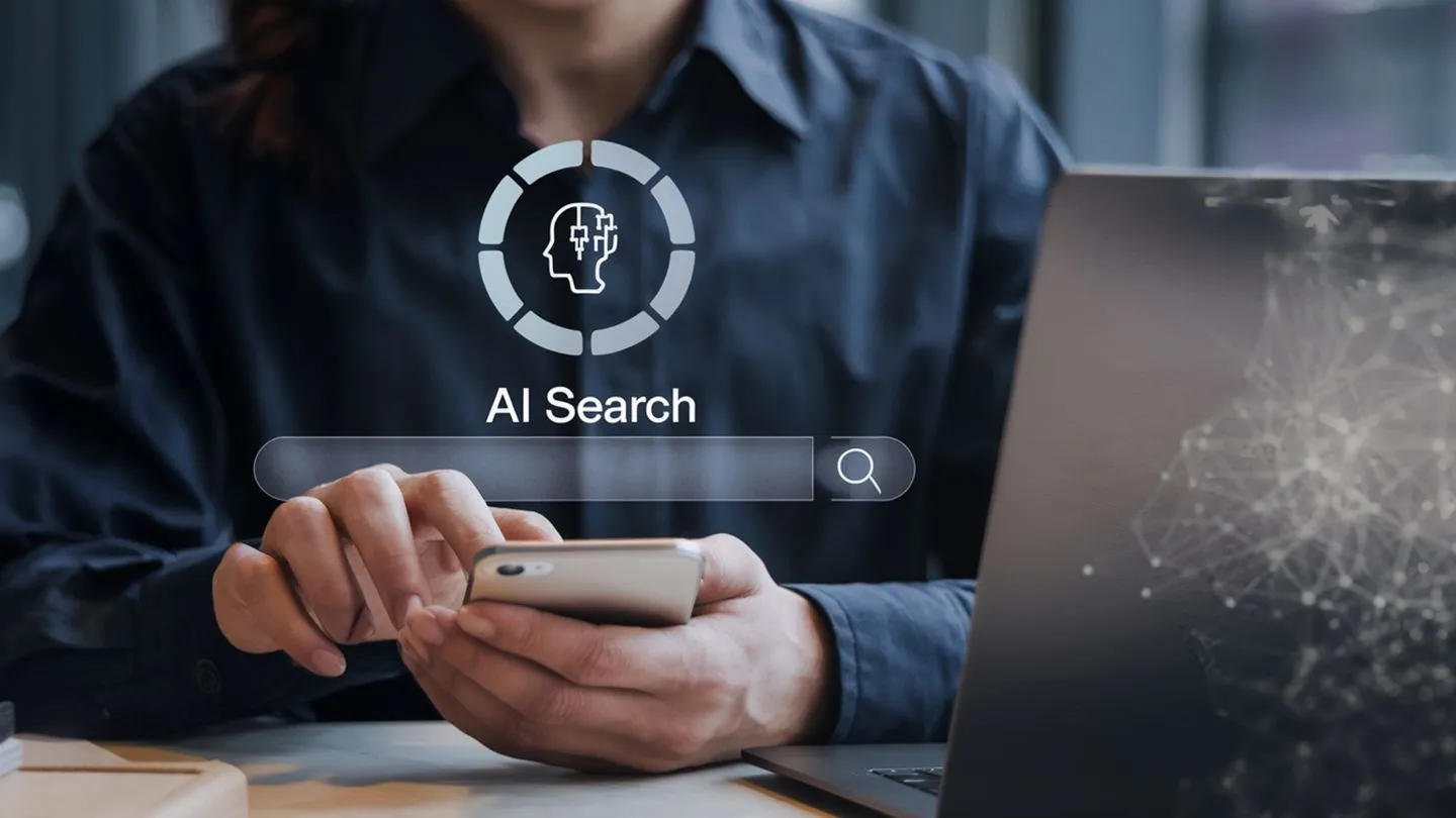 Person Using Smartphone With AI Search Interface